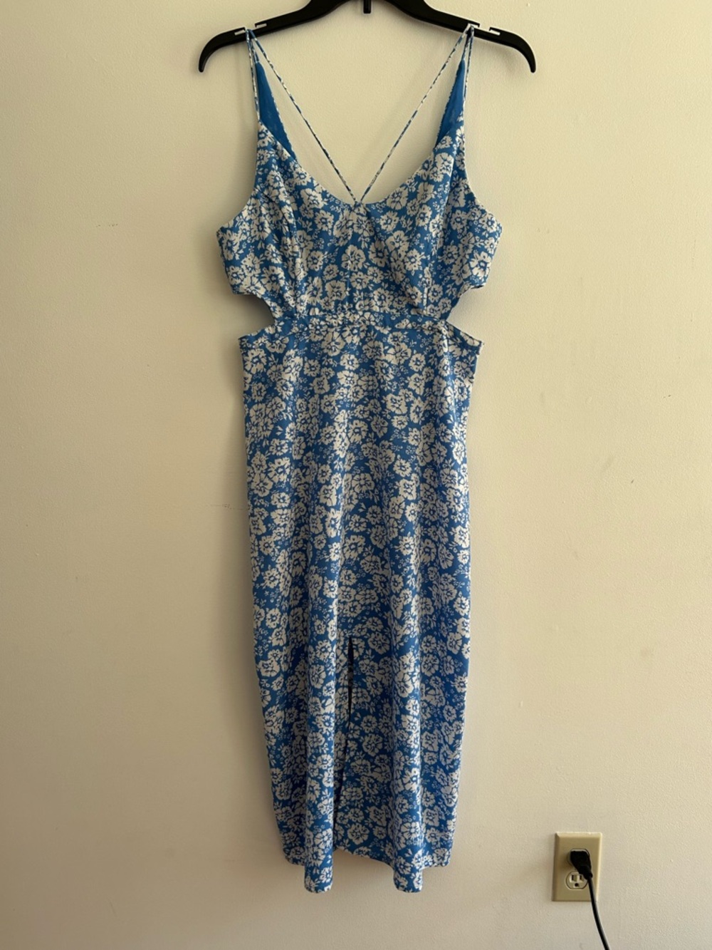 Topshop Blue and White Floral Midi Dress with Cutouts